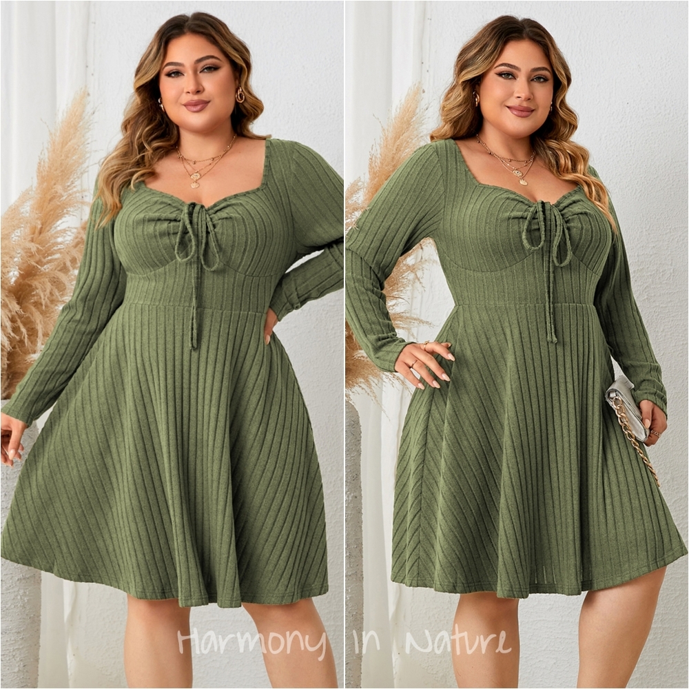 Plus Size Matcha Dreams Sweetheart Ribbed Dress